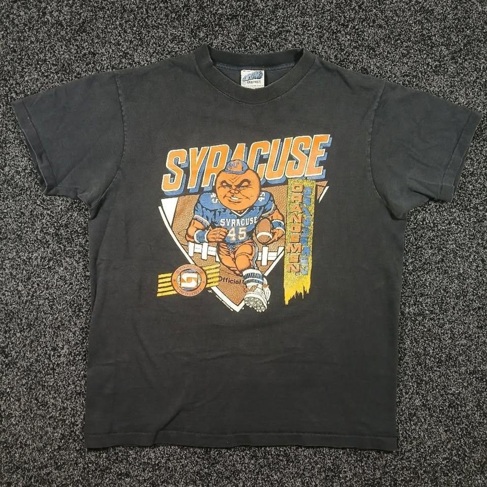 Vintage 1990 Syracuse Orangemen Football T-Shirt Capitol Graphics Black Large